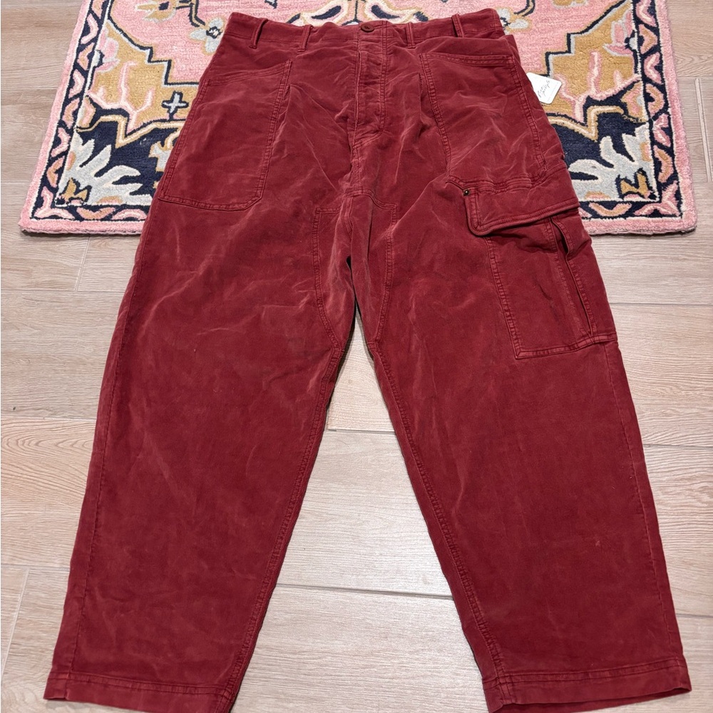 Free People Burgundy Cropped Cargo Pants
